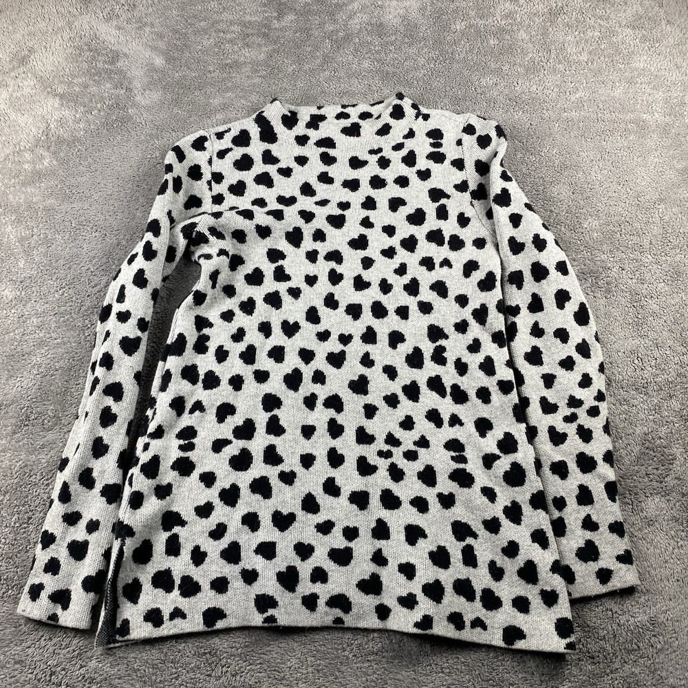 LOFT Wool Blend Sweater Dalmatian Heart Pattern Long Sleeve Womens Small Gray